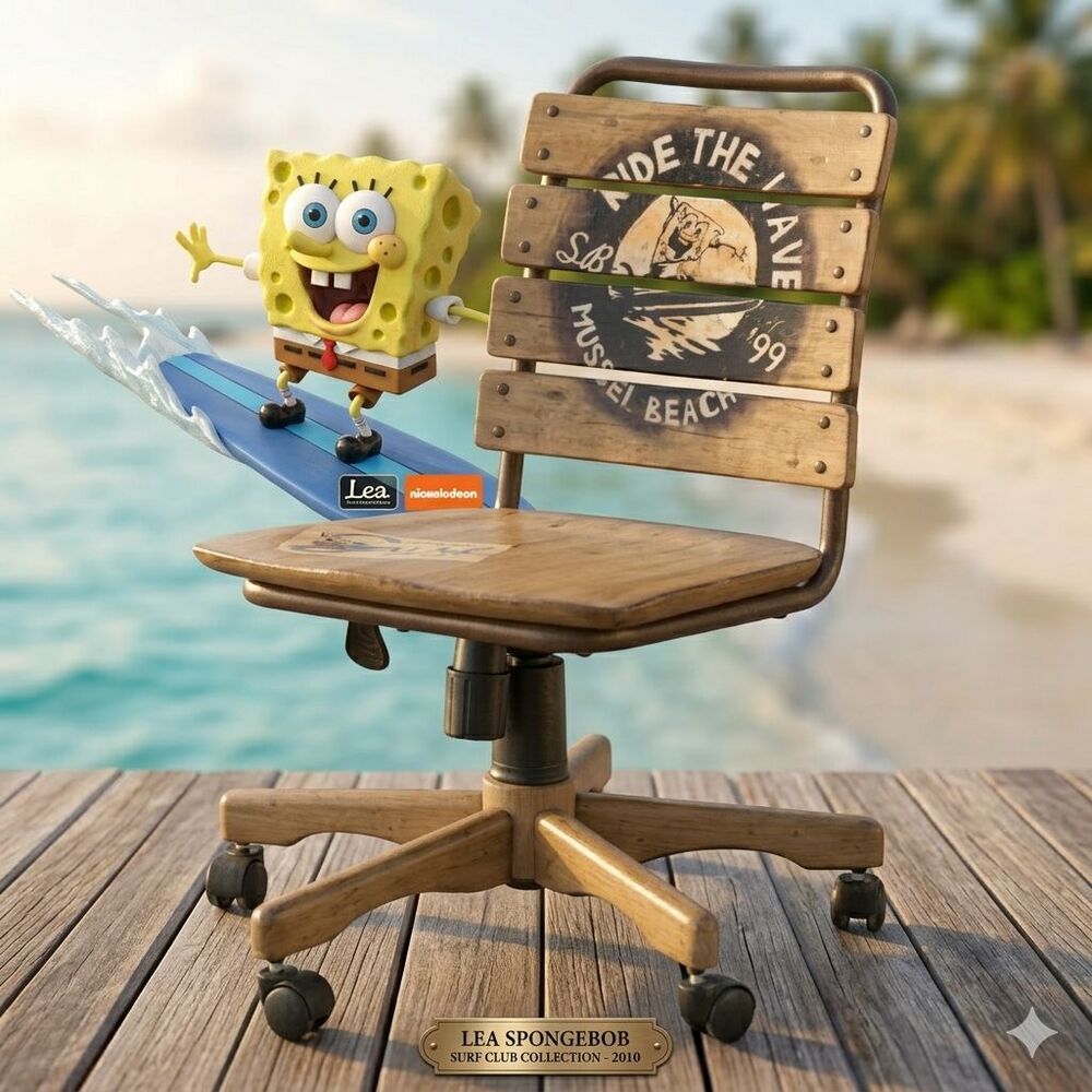 Spongebob Squarepants Lea Industries Surf Club Desk Chair Vintage Wood 2010 Rare
